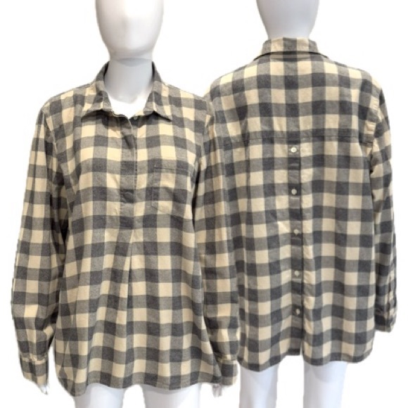 Madewell Button Back Flannel Gingham Check 1/2 Placket Shirt Womens Size XL - Picture 1 of 13